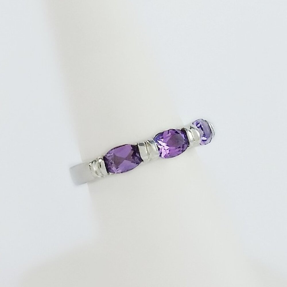 Three Stone Ring - Amethyst Stone Ring - Sterling… - image 1